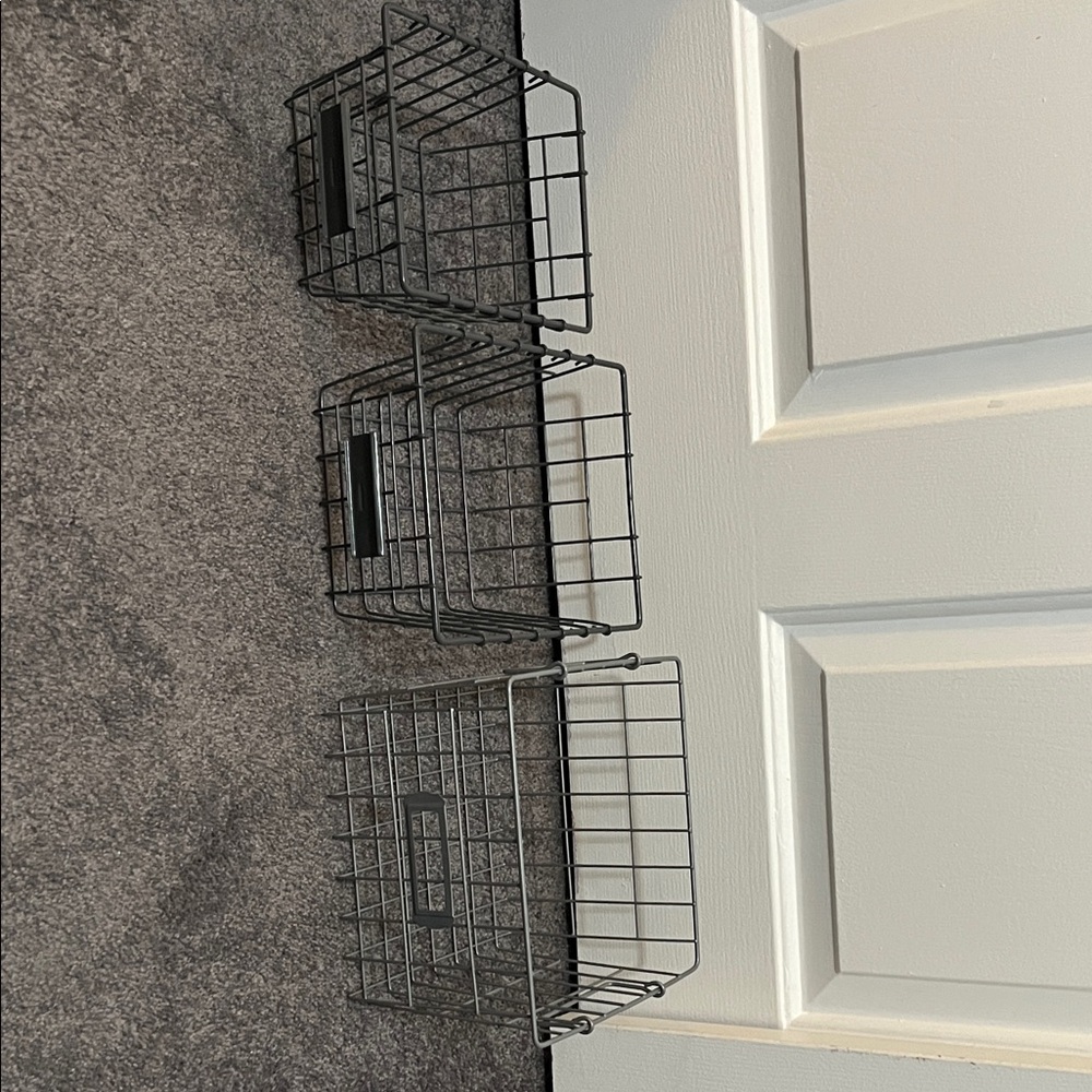 Set of Three Grey Wire Storage Baskets